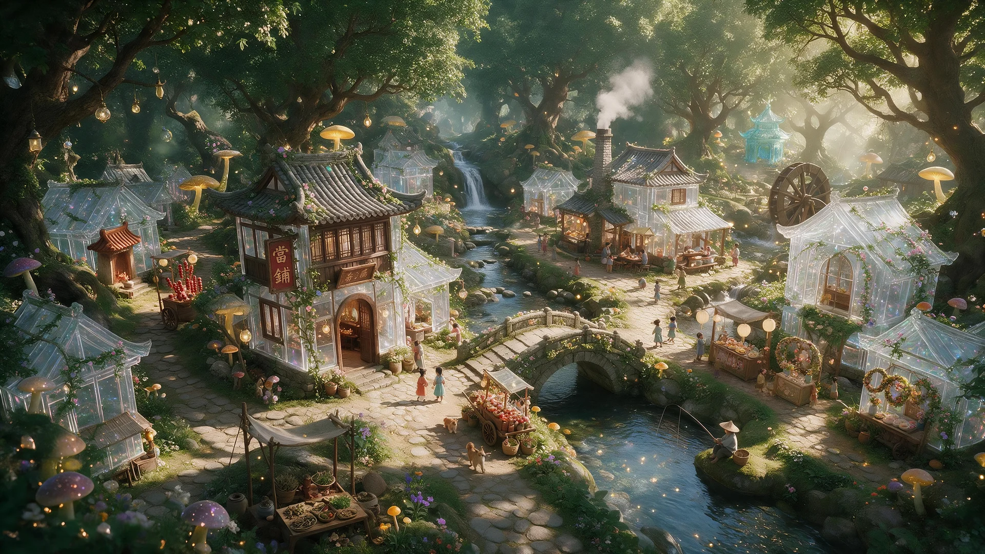 林间的见心镇全景